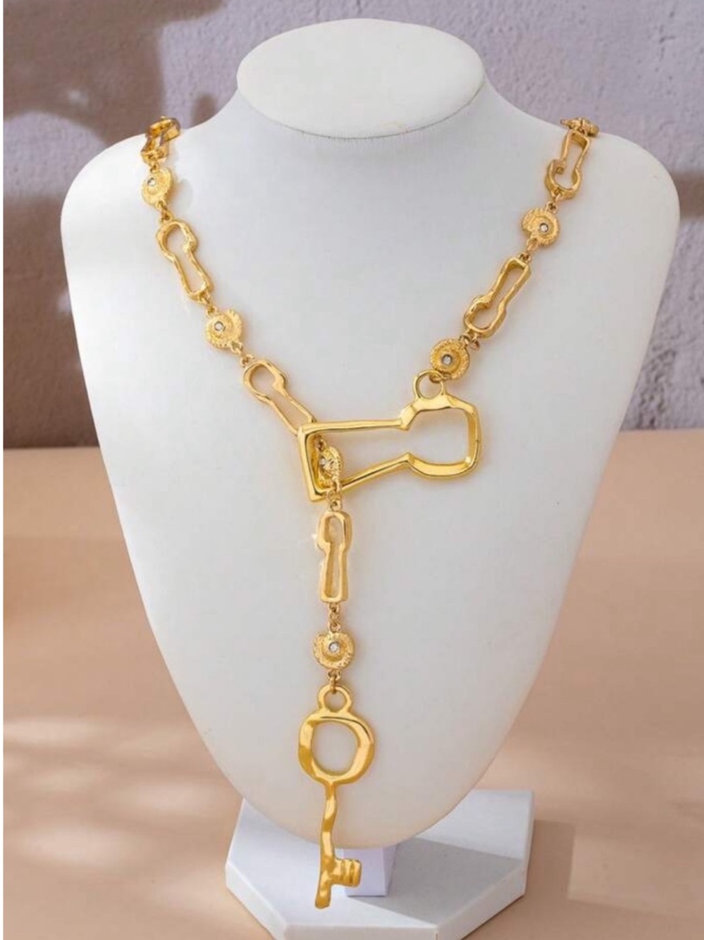Scarlet Gold Key Drop Statement Necklace